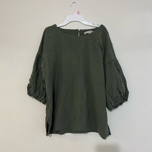 Loft Olive Green Swiss Dot Puff Sleeve Boho Peasant Blouse